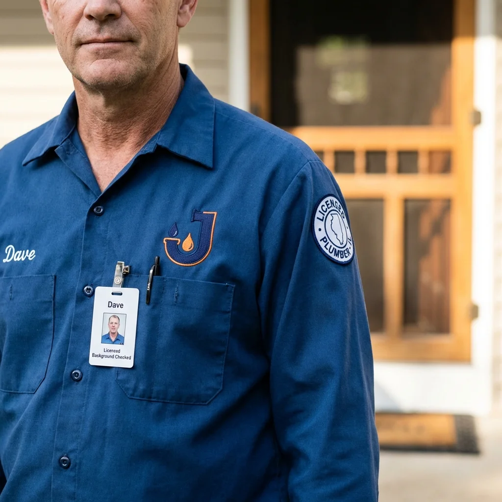Licensed plumber showing ID badge in Glide, OR