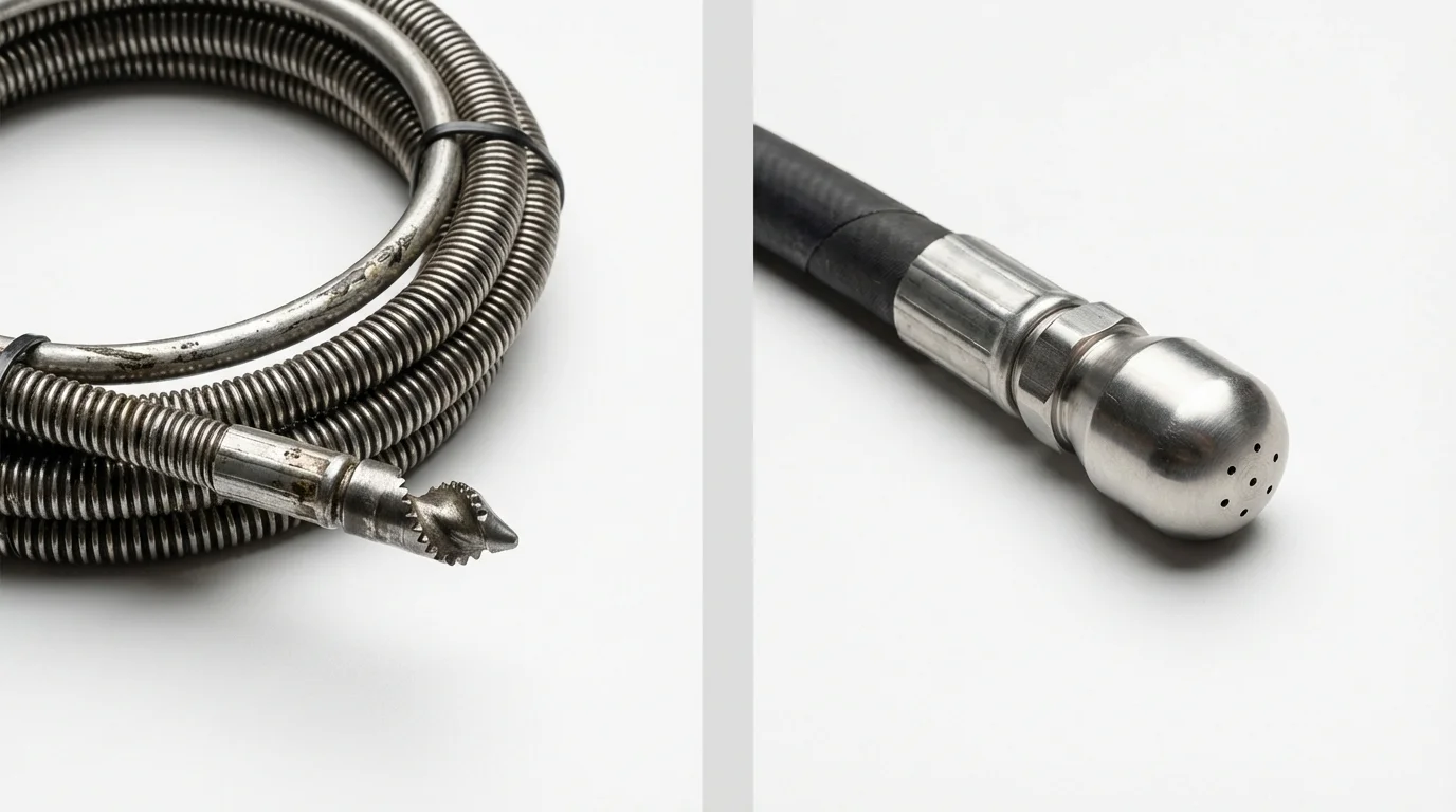 Drain snake cable and hydro jetting nozzle used for drain cleaning in Glide, OR